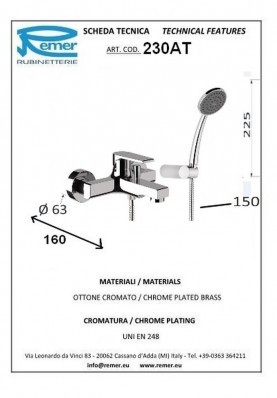 ARTIQUE BAIGNOIRE AV KIT DOUCHETTE; Robinet mitigeur salle de bain pour baignoire ARTIQUE avec douchette chrome